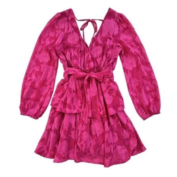 BOG BAND OF THE FREE - NWT “Kiss Me” Peplum Tiered Mini Dress in Fuchsia - Picture 9 of 16